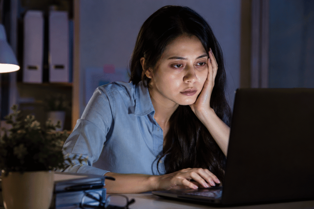 Woman with an excessive screen time