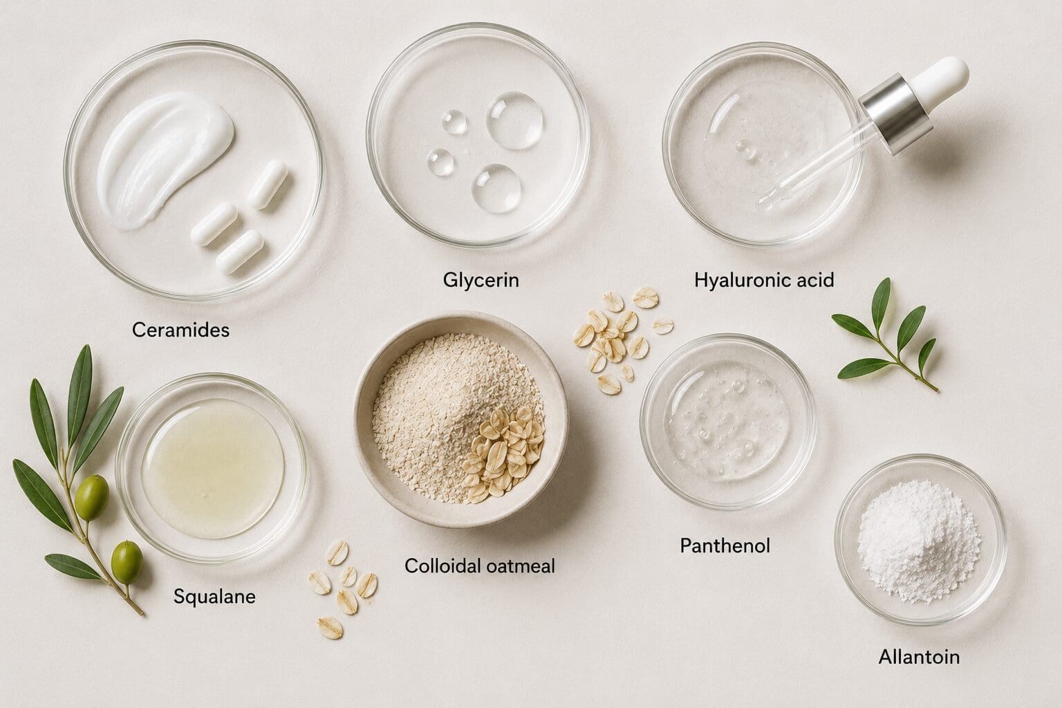 Flat lay image of skincare ingredients