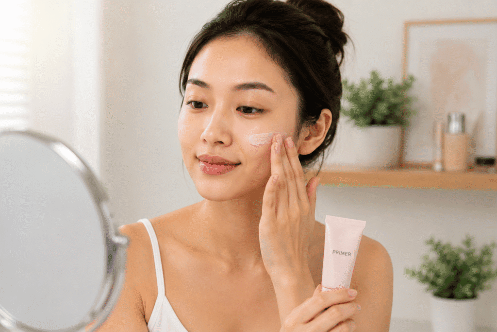 Woman applying face primer